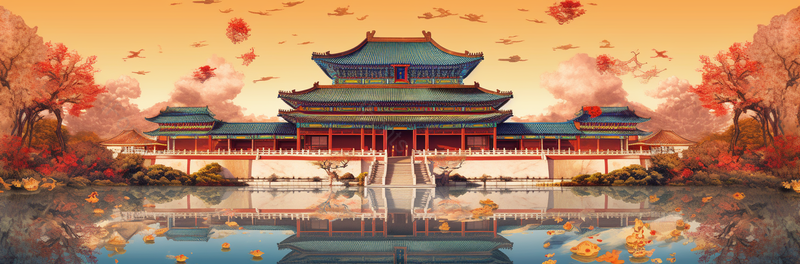 红色渐变大气国潮风插画故宫宫殿古风建筑水面倒影,插画/手绘图,插画/手绘图库,插画/手绘图下载,插画/手绘